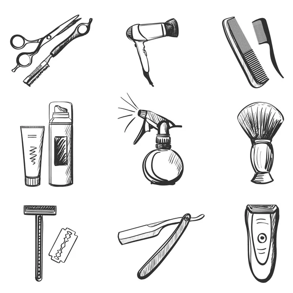 Barber and hairdresser related icons set — Stock Vector