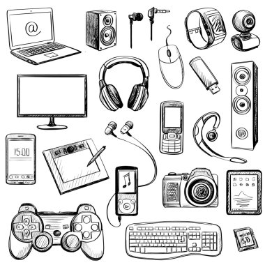 Elle çizilmiş Gadget simgeler kümesi