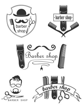 Vintage kuaför dükkanı Amblemler, etiket, rozetleri ve tasarlanmış öğeleri kümesi.