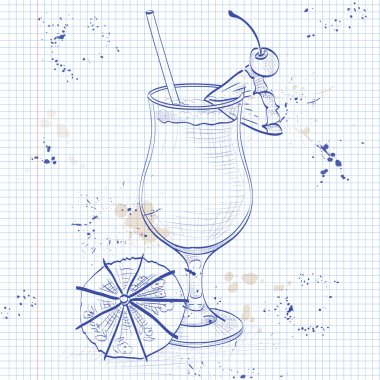 Kokteyl Pina colada bir defter sayfası