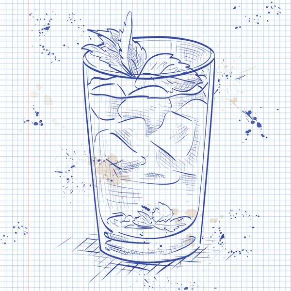 Cocktail Mint julep on a notebook page — Stock Vector