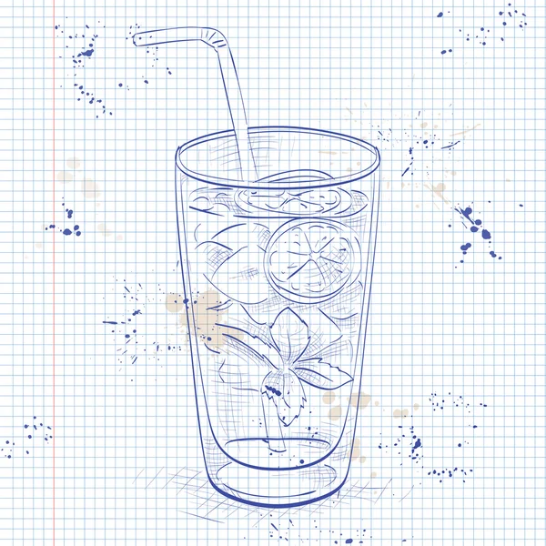 Mojito taze kokteyl bir defter sayfası — Stok Vektör