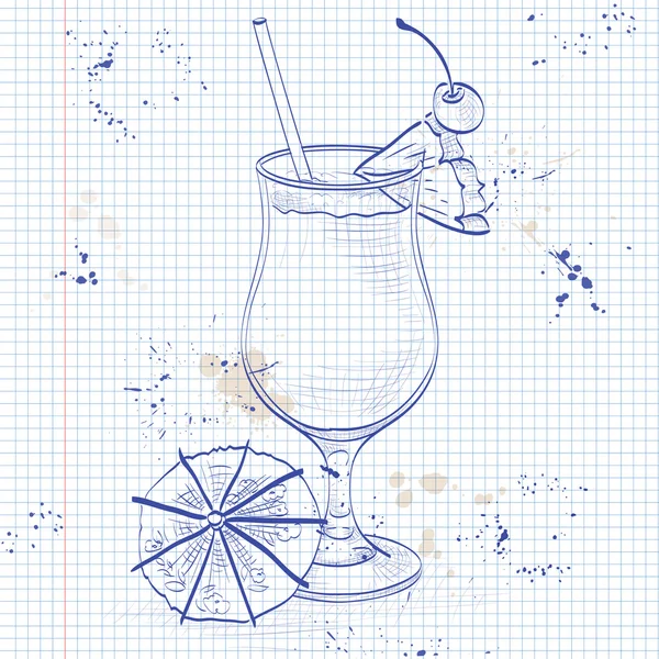 Cocktail Pina colada on a notebook page — Stock Vector