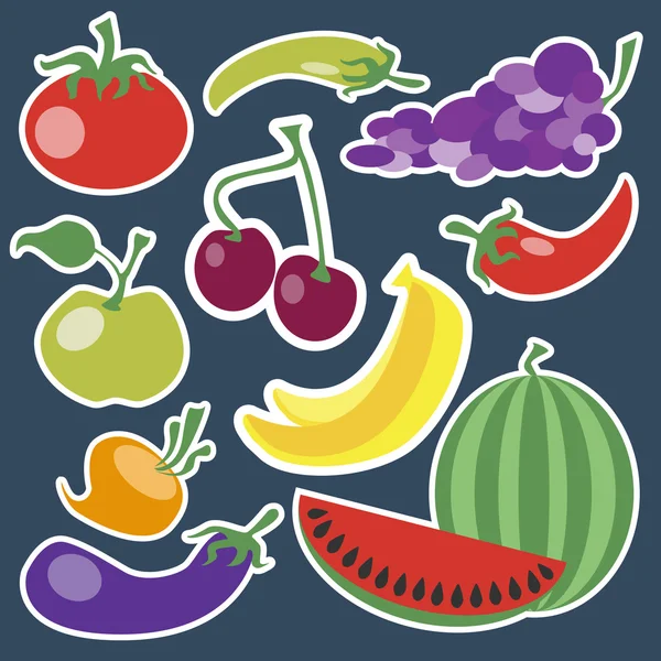 Набор иконок фруктов и овощей — стоковый вектор
