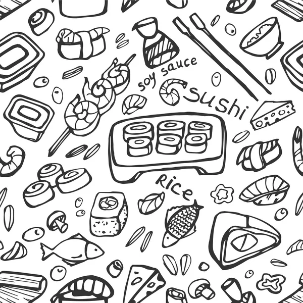 Comida japonesa - padrão de doodle de sushi —  Vetores de Stock