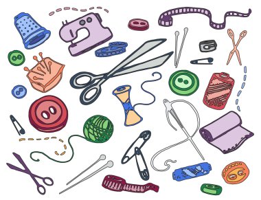 Doodle vektör set terzi iş