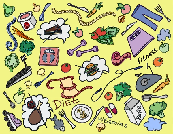 Doodle vector conjunto de dieta — Vector de stock