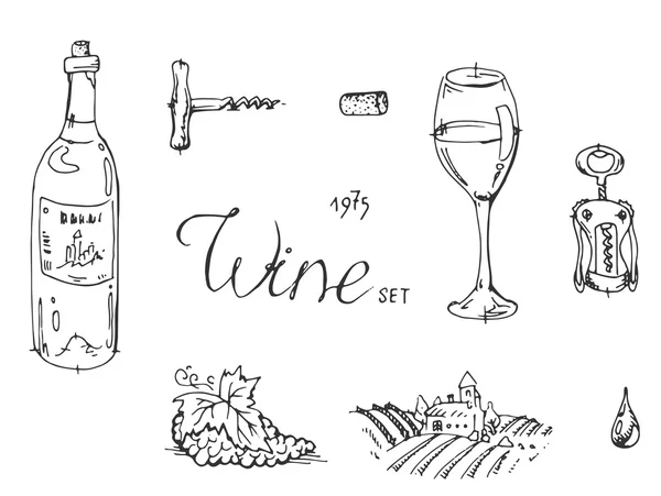 Набір для вин ручної роботи з ескізом — стоковий вектор