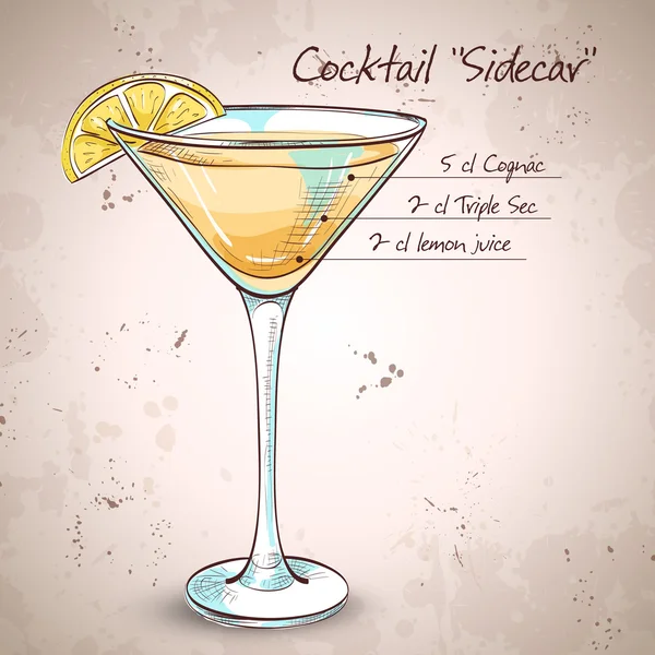 Sidecar cocktail in martini glass — Stock Vector