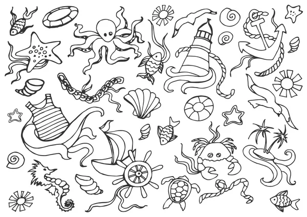 Doodle vettore insieme di mare — Vettoriale Stock