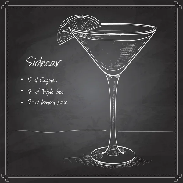 Sidecar cocktail on black board — Stock Vector