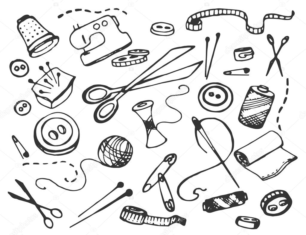 Doodle vector set of tailor business