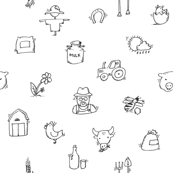 Padrão sem costura Conjunto de ícones de fazenda desenhado à mão — Vetor de Stock