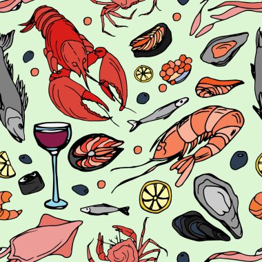 Doodle desen deniz ürünleri