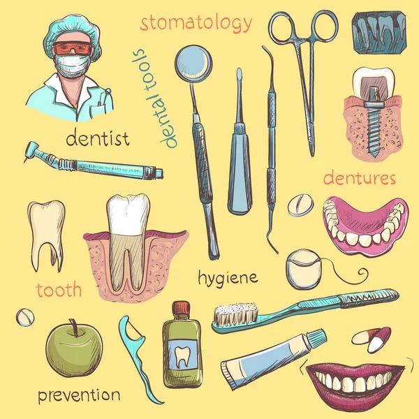 Conjunto de vectores. Odontólogo e íconos de cuidado dental — Vector de stock