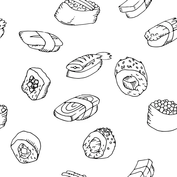 Conjunto de sushi de patrón sin costuras — Vector de stock