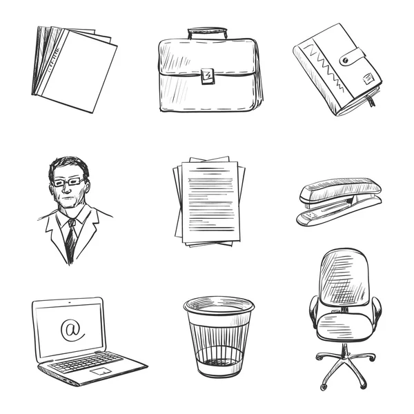 Iconos de equipo de oficina dibujados a mano . — Vector de stock