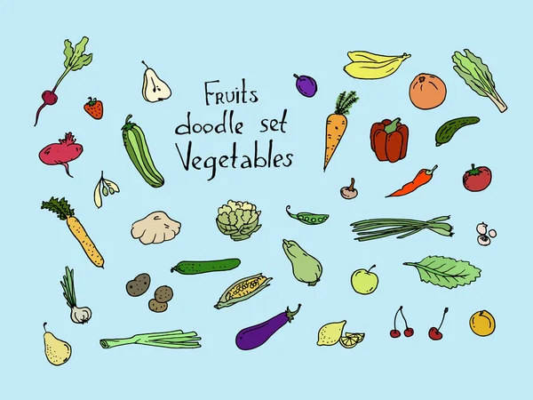 Farbiges Obst und Gemüse Skizzenset — Stockvektor