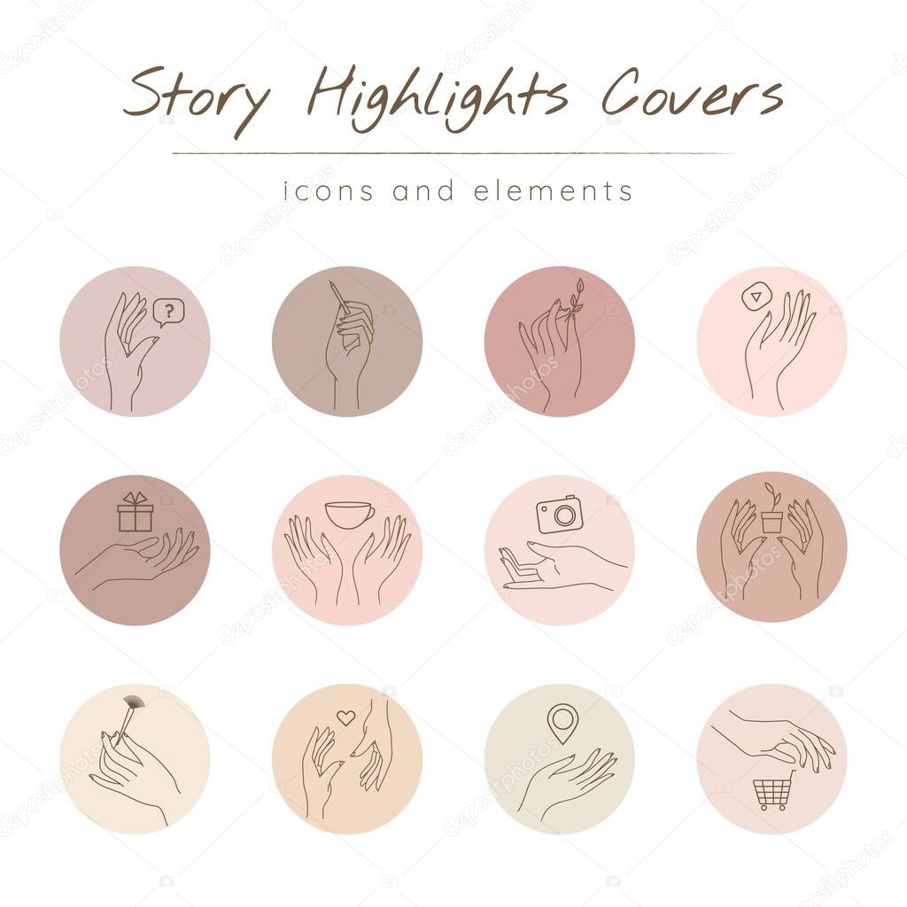 Social media highlight covers set. Storys background line Icons