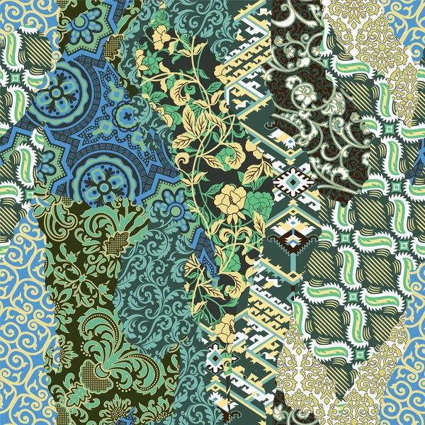 Abstraktní Damašek Barokní Květinové Tapety Grunge Abstraktní Patchwork Vektor Hladký — Stockový vektor