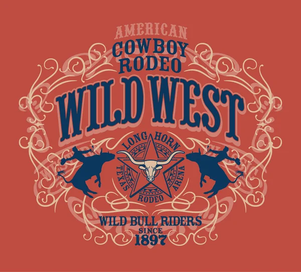 Country Wild West Rodeo Bull Rider Vintage Western Vector Artwork — Stockvector