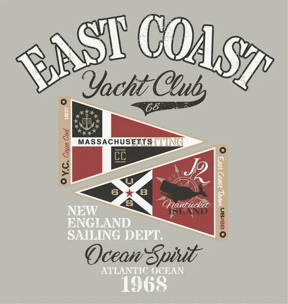 New England Yacht Club Vela Equipo Vintage Impresión Para Niño — Vector de stock