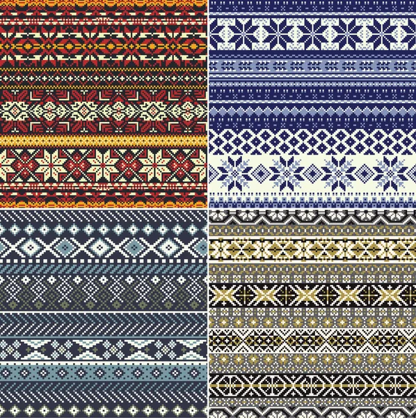 Nordic Style Karácsonyi Hópihe Jacquard Kollekció Négy Különböző Absztrakt Kötött — Stock Vector