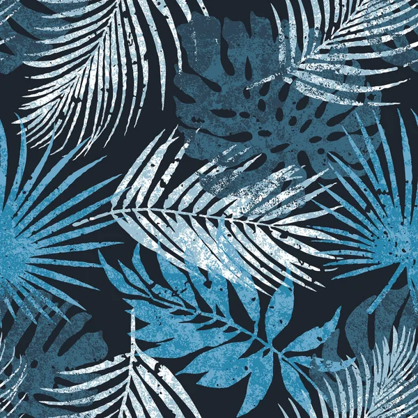 Abstrait Tropical Feuilles Palmier Silhouette Grunge Vecteur Motif Sans Couture — Image vectorielle