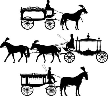 Three different horse drawn hearse carriage vector silhouette  clipart