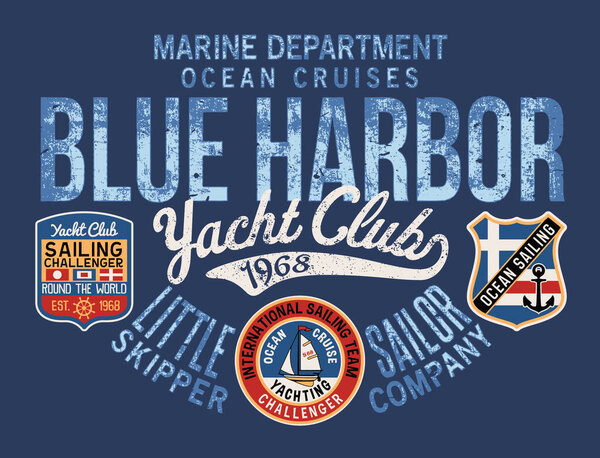 Экстремальная парусная регата яхт-клуб винтажный векторный принт для детей носить с аппликационными пластырями