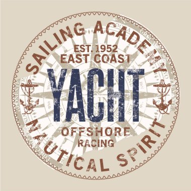 Doğu Yakası Denizcilik Akademisi Grunge Pusula Özgeçmişli Erkek Tişörtü için klasik vektör baskısı 