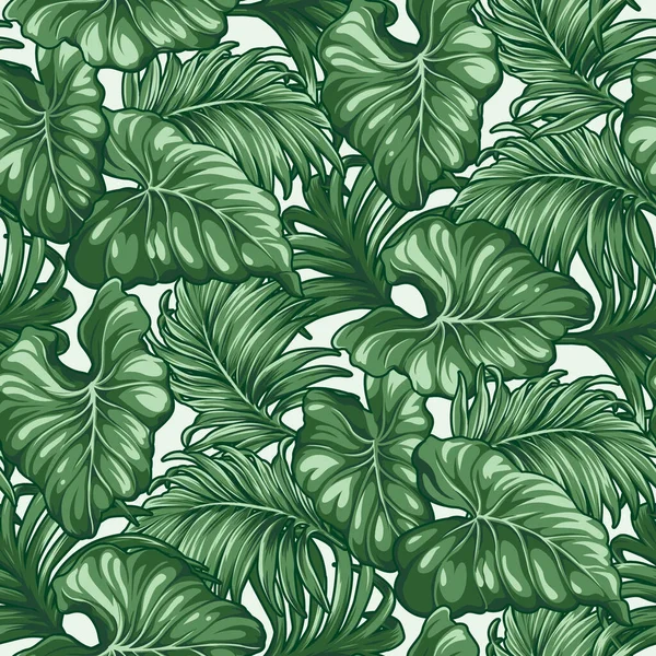 Monstera Tropical Hojas Palma Vector Abstracto Patrón Sin Costura — Archivo Imágenes Vectoriales