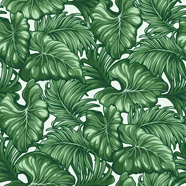 Monstera Tropical Folhas Palma Padrão Sem Emenda Vetor Abstrato — Vetor de Stock