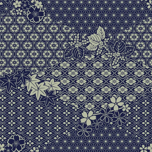 Tissu Traditionnel Japonais Patchwork Papier Peint Abstrait Vecteur Floral Motif — Image vectorielle