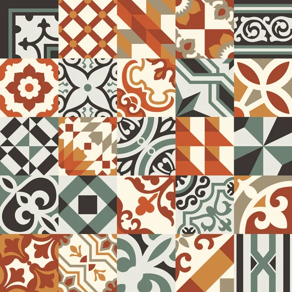 花と幾何学的なタイルパッチワークの壁紙ベクトルシームレスパターン — ストックベクタ
