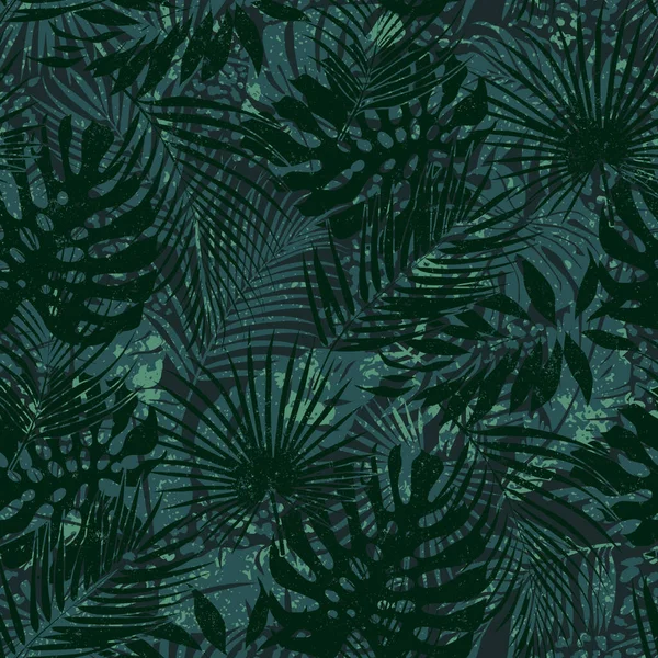 Tropical Hojas Grunge Fondo Pantalla Vector Abstracto Patrón Sin Costuras — Archivo Imágenes Vectoriales