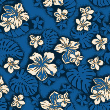 Tropikal amber çiçekleri ve canavarlar klasik vektörsüz desen bırakırlar. 