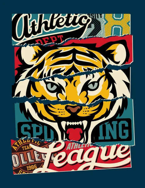 Tigre Deportivo Universidad Atlética Departamento Lindo Vector Patchwork Impresión Para — Vector de stock