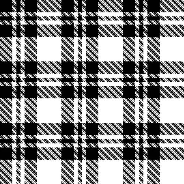 Pixel Blanco Negro Tartán Escocés Vector Patrón Sin Costuras — Vector de stock