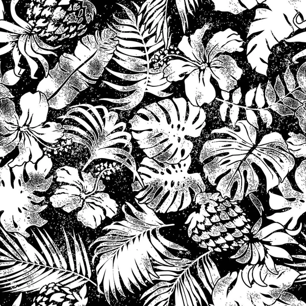 Fleur Tropicale Feuille Ananas Patchwork Vintage Vecteur Motif Sans Couture — Image vectorielle