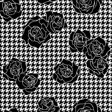 Roses with houndstooth background clipart