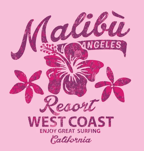 Malibù surfing with hibiscus — Stock vektor
