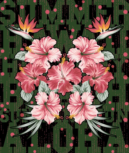 Hibiscus y flores de strelitzia — Archivo Imágenes Vectoriales