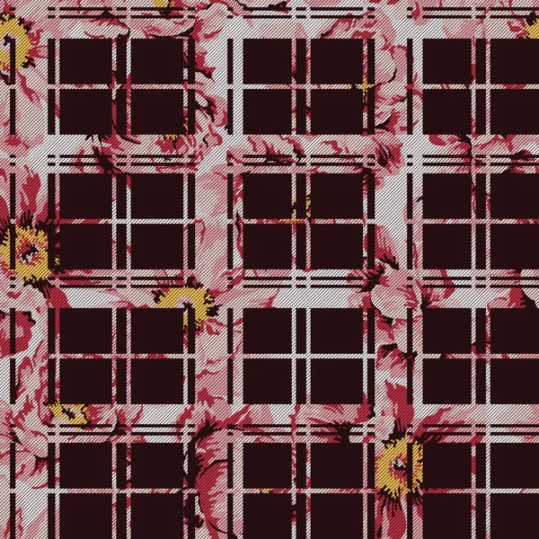 Тартан на фоне пионских цветов — стоковый вектор