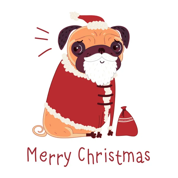 Noel Baba takım elbiseli pug — Stok Vektör