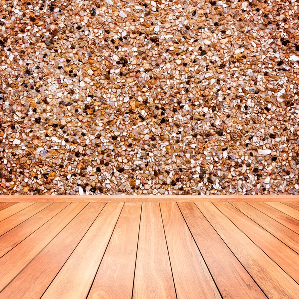 Interior de la pared de piedra con piso de madera en primer plano —  Fotos de Stock