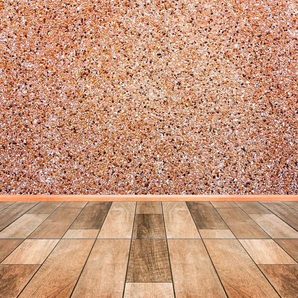 Pietra muro interno con pavimento in legno primo piano — Foto Stock