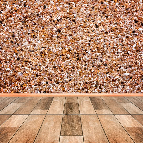 Stone wall interior with wood floor foreground — Stock Photo, Image