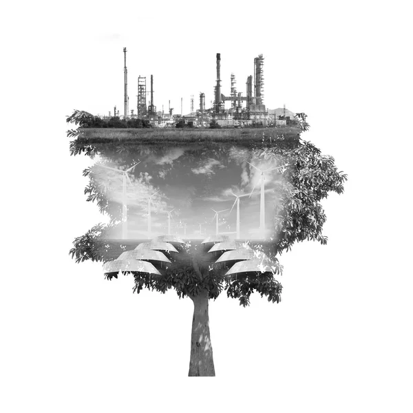 Double exposure of tree used for carbon credits concept — Stock Photo, Image