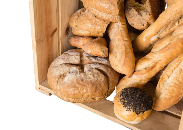 Pane in scatola di legno isolato su sfondo bianco con ritaglio Fotografia Stock